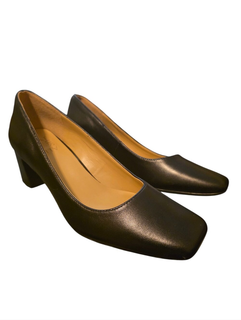 NATURALIZER Karina Square Toe Block‎ Heel Pumps Black Leather - Size 7 1/2